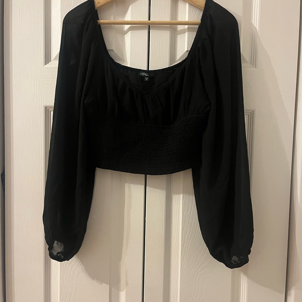 Dynamite Black Sheer Sleeve Blouse - Picture 5 of 7